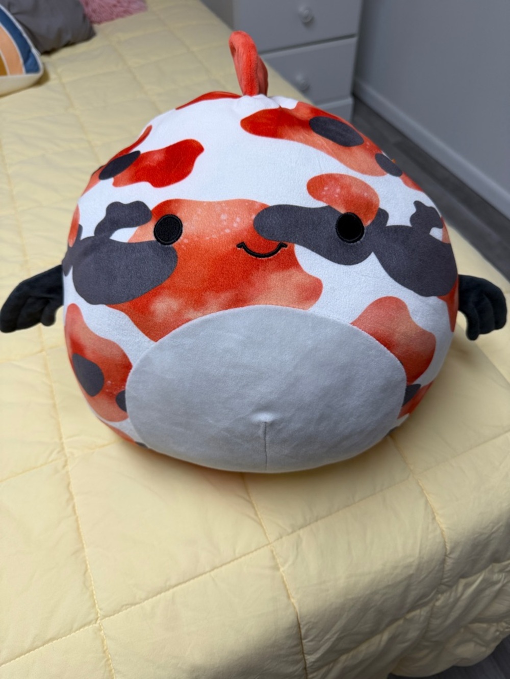 Round Koi Pattern Plush Pillow - Orange, White, Black